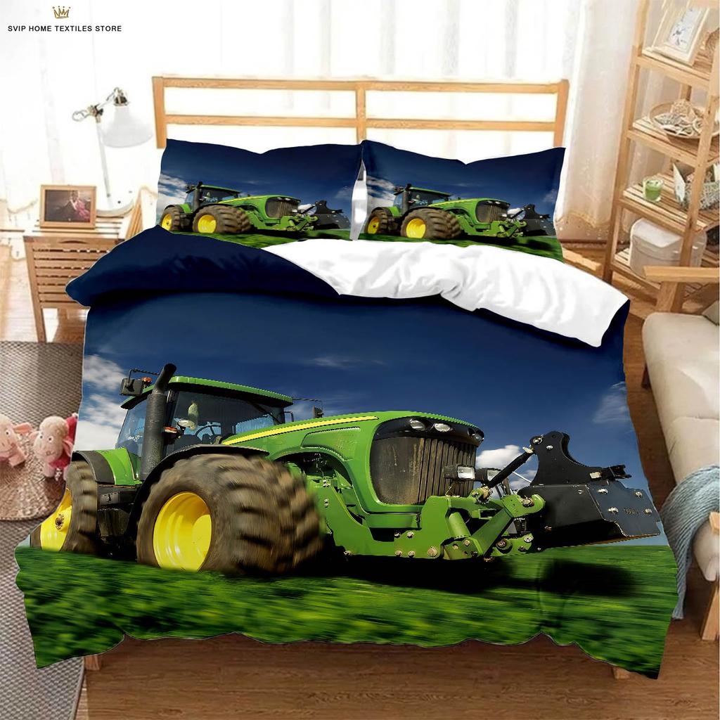 Farm Car Cool Tractor 3D Printed Quilt Cover 100% Polyester Machine Washable Duvet Cover Bedding Set Quilt Cover Pillowcase