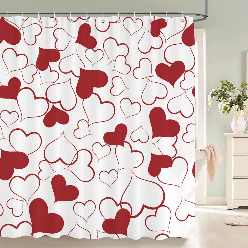 Romantic Heart-Print Shower Curtain with Hooks  Sweet Decor for Bathrooms, Reinforced Eyelets & Easy To Clean