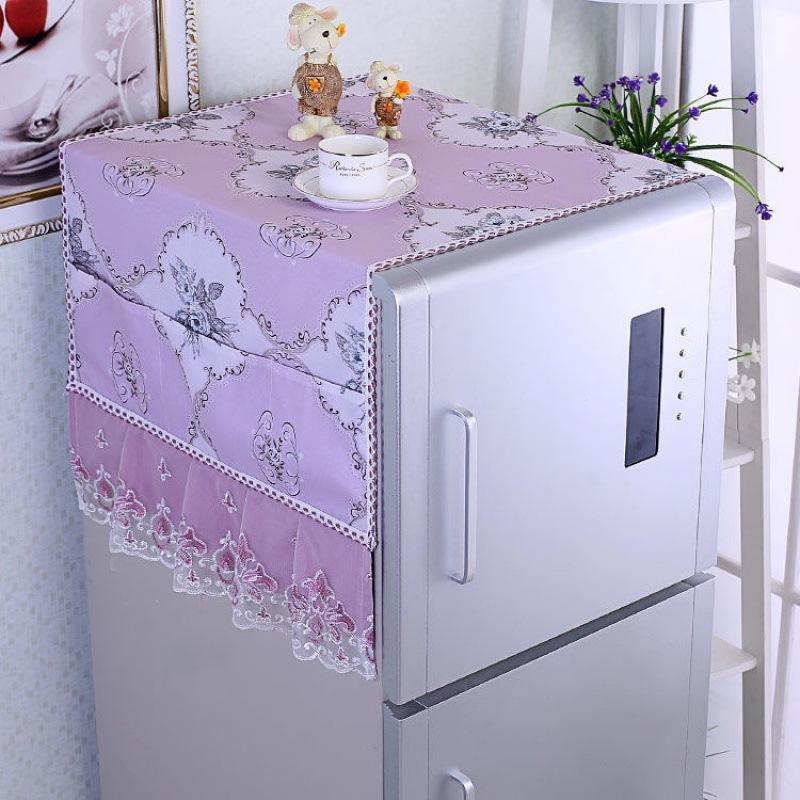 Rural Style Refrigerator Dust Cover with Lace Embroidery Patterns Anti Dust and Anti Stain Universal Size Double Door Refrigerator Decorative Cover