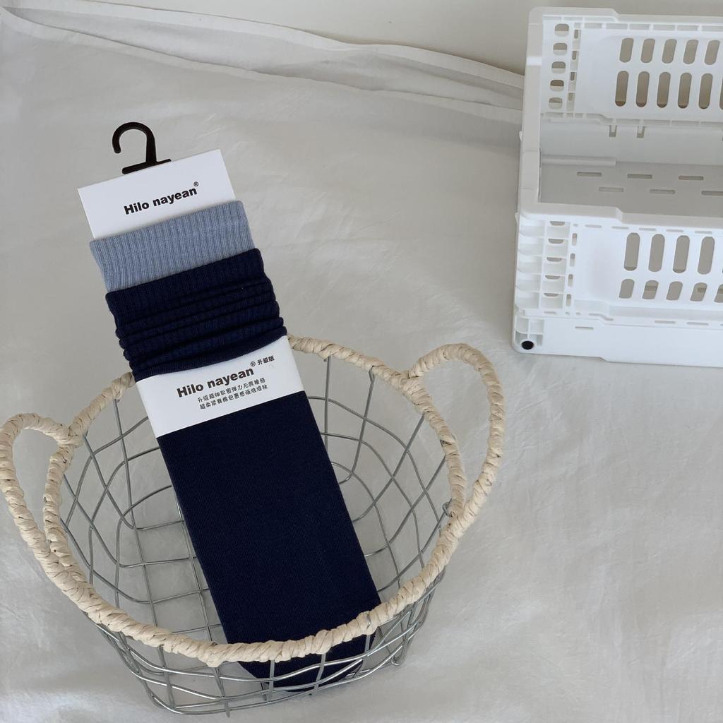 Essential Contrast Color Ribbed Cotton Mid-Calf Socks - Four-Season Japanese Style for Women