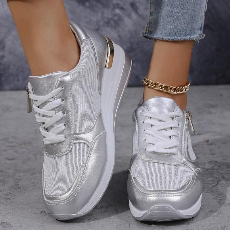 Spring and Autumn Fashion Thick Soled Tall Women's Single Shoes Casual Versatile Slope Heel Zipper Sports Style Women's Shoes