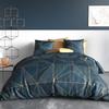 Parure de lit - Housse couette 220x240 cm - 2 taies - Graphique doré - Bleu pétrole