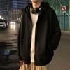 Men Hooded Jacket Zip-up Loose Sweatshirt Jacket Solid Color Casual