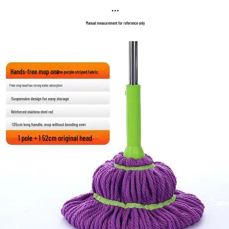 Two-Section Stainless Steel Self-Wringing Mop - Rotating, Hand-Free, Wet & Dry Use