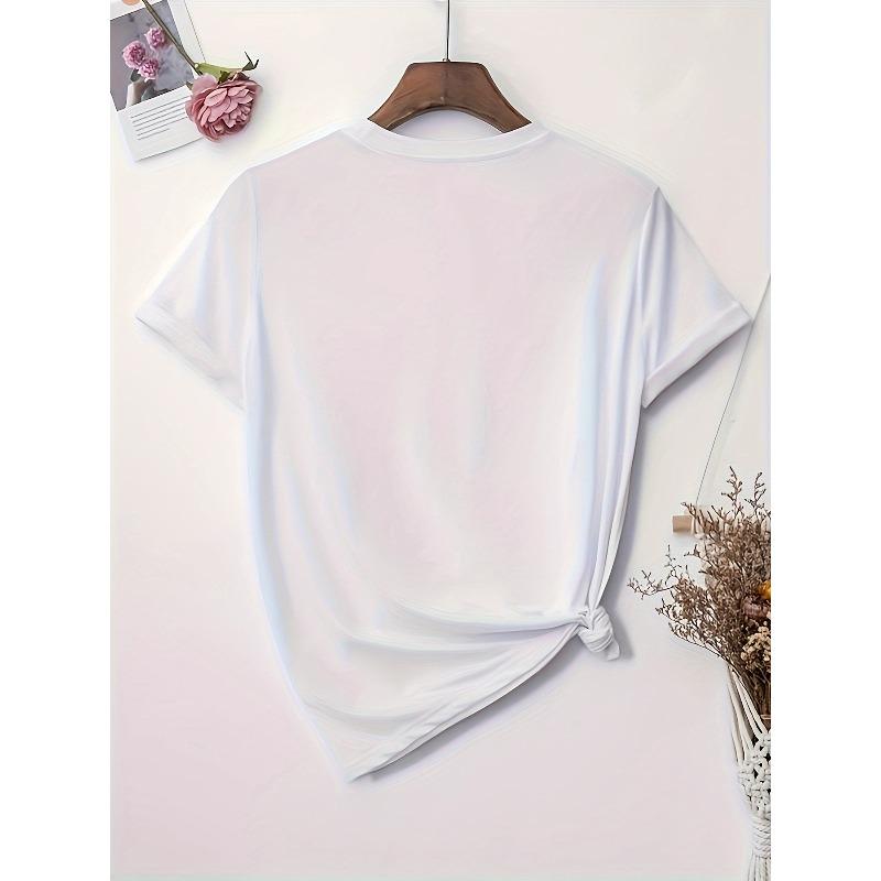 Europäische Größe Damen Kurzarm-T-Shirt mit einem kreisförmigen Richtungsdesign, das Muster von Fußball, Baseball, Football und Schleifen zeigt.