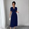 Summer European and American fashion temperament casual pleated sexy waist dress