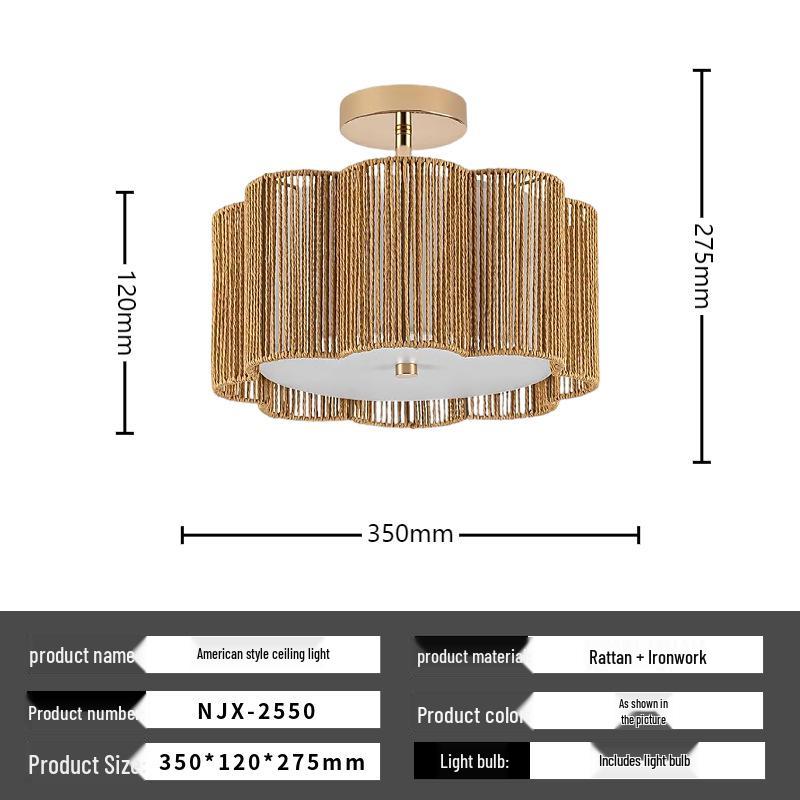 Bohemian Rattan Ceiling Light for European-Style Bedrooms & Hallways