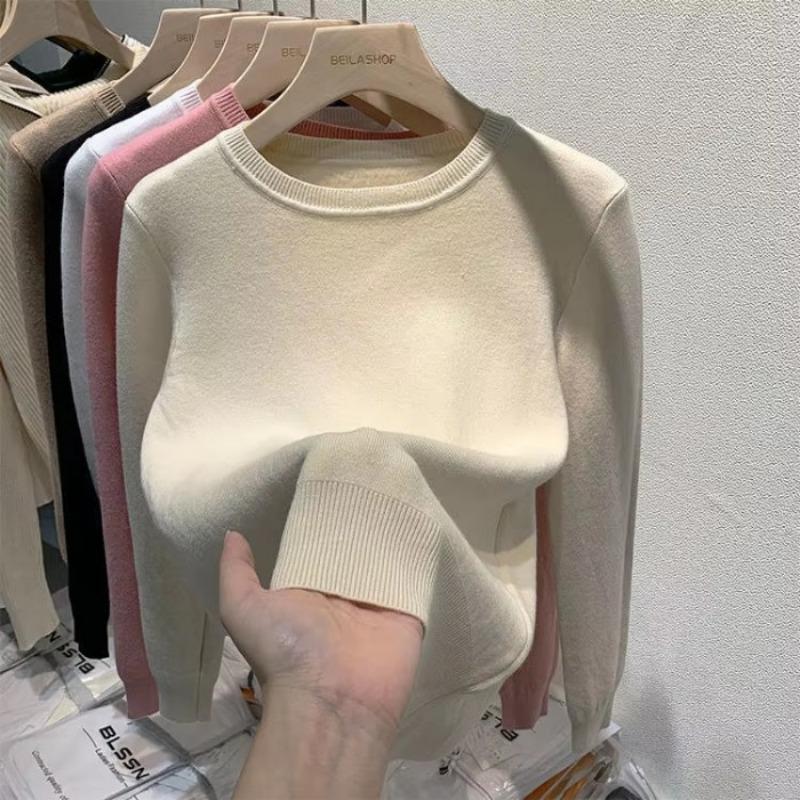 Fashion Fleece Warm Pullover Sweaters Women Autumn Winter Thick Long Sleeve Loose Knitted Sweater Woman Casual Base Jumper Knirwear Clothing 31070