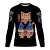 Men's Round Neck T Shirt Japanese Style Cat 3D Print Casual Long sleeved Oversized Pullover Trend Streetwear Men Clothing Tops