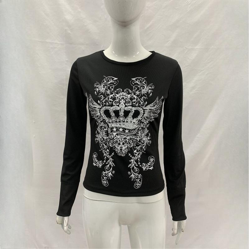 European and American Gothic fashion printed street slimming sexy long sleeved top