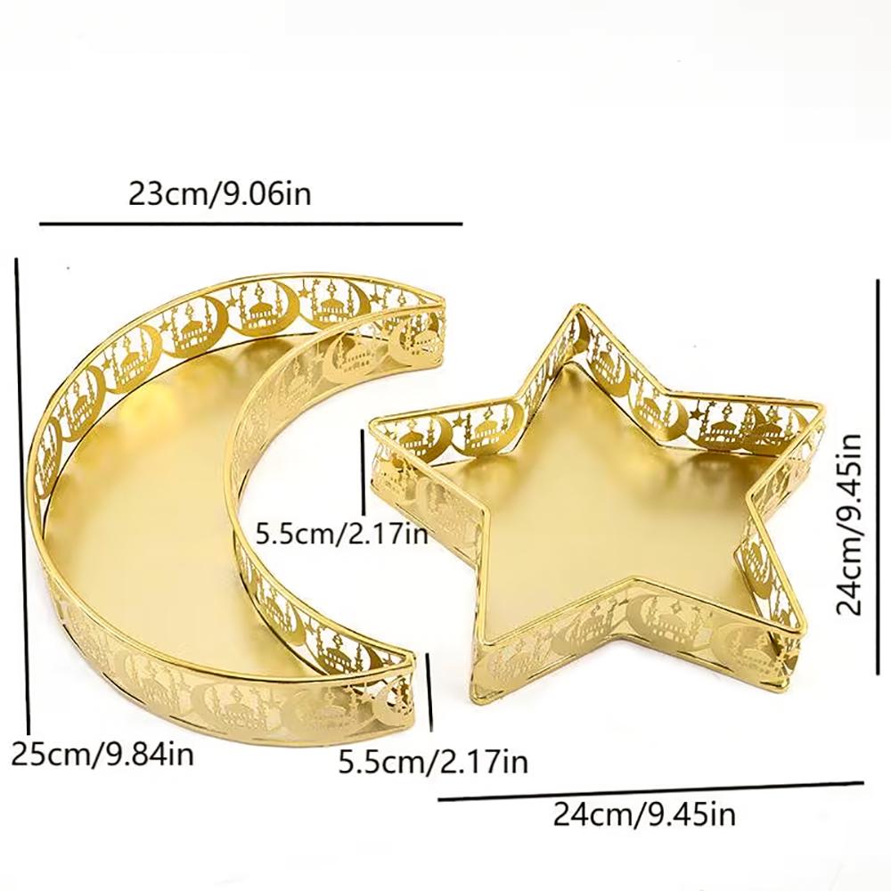 Luxury Eid Al-Fitr Decor Tray Star & Moon Pattern Islamic Ramadan Festive Home Table Decor Eid Mubarak Gift