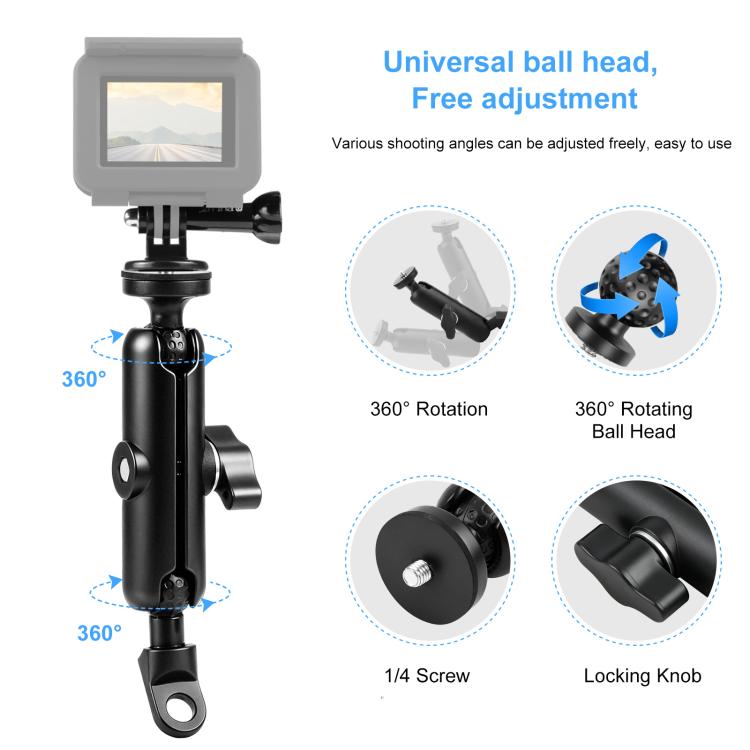 PULUZ Motorcycle Holder Mirror Base Hole Fixed Mount for GoPro and Other Action Cameras(Black)
