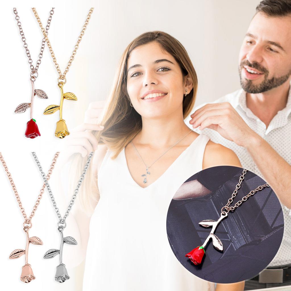 Buy Women Rose Charm Flower Pendant Necklace Neck Chain Jewelry at