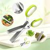 [Kikkerland] Stainless Steel Kitchen Scissors with Safety Cover & Cleaning Comb, 5-Blade Vegetable & Herb Shredder, Green, Medium