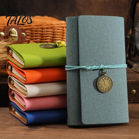 Stain-resistant Journal A6 Faux Leather Notebook, 6 Ring Loose Leaf Binder with Retro Clock Ink-proof Planner Pendant, 7 Inch Personal for Travel