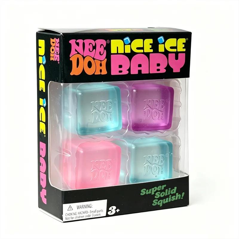 Needoh Nice Ice Baby Fidget Cube Set 4er-Pack Super Solide Knet-Sensorik-Spielzeuge Ungiftig Glitzer Maltose Quetschspielzeug für ADHS Geschenk