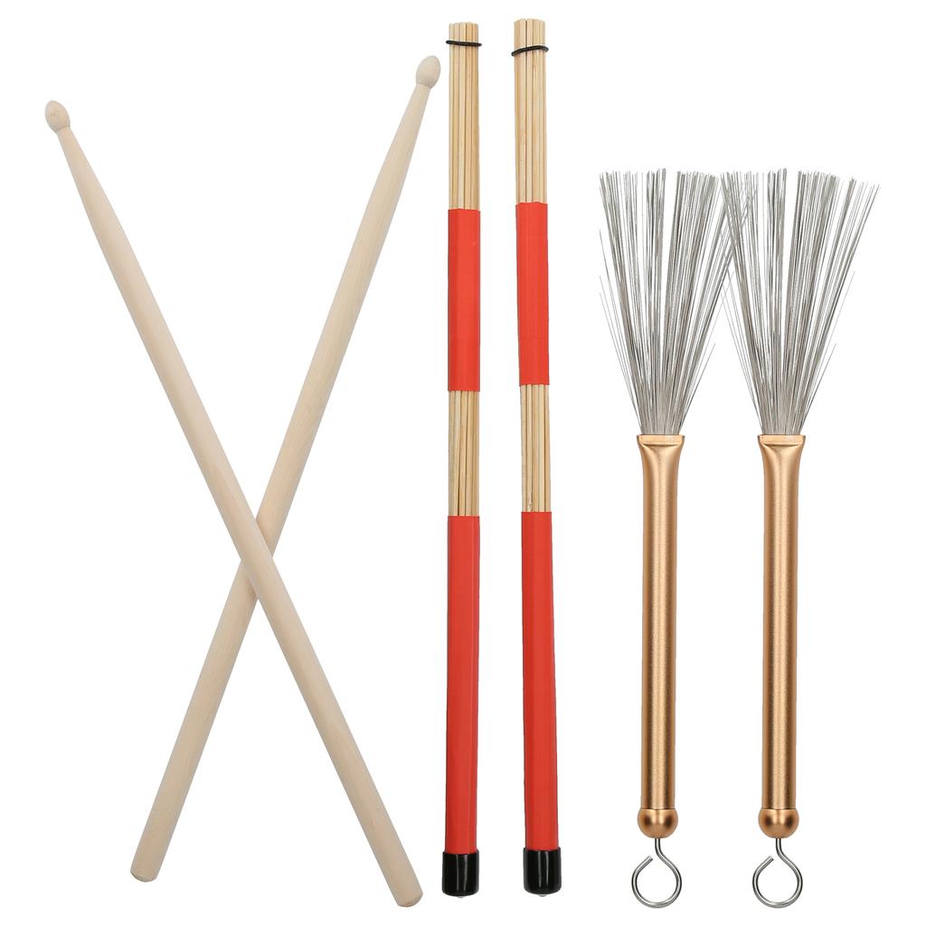 Drum Stick Brush Set Jazz Retractable Metal Wire 5A Bamboo Rod 19 Beam Stick Plush Bag(Gold )