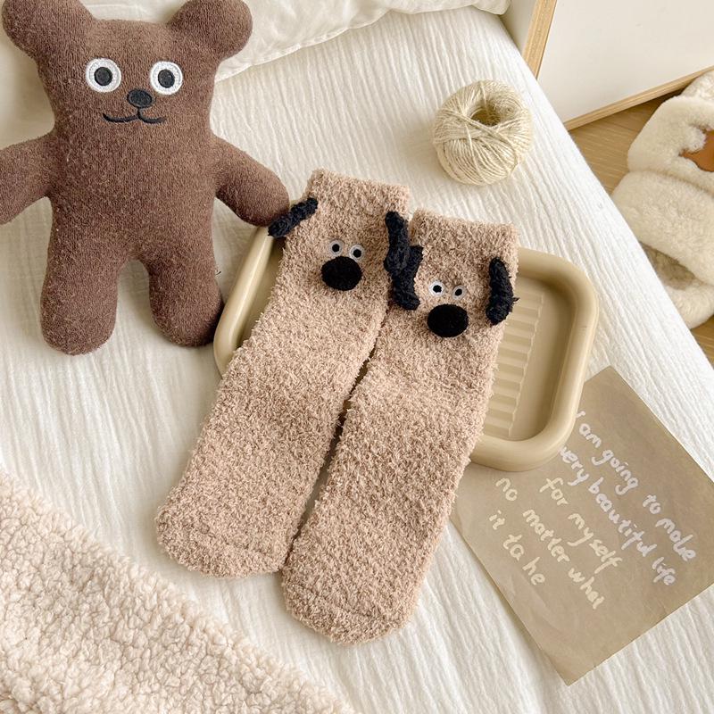 

Милые женские носки для собак из кораллового флиса с 3D-ушками — теплые, уютные, носки средней длины для сна One Size хаки