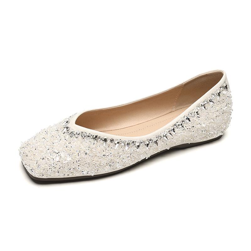 

Женские осенние туфли-балетки со стразами: Острый носок, Подходят к юбкам, Свадебные балетки для подружек невесты больших размеров 37