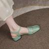 Cow Leather Square Toe Thick Med Heels Autumn Summer Buckle Straps Shoes Hollow Decorations Women Shallow Sandals