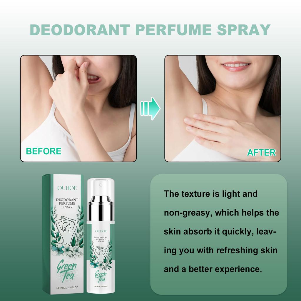 Ouhoe Green Tea Underarm Deodorant Spray For Long Lasting Freshness And Odor Control 40ml Portable Body Care Solution
