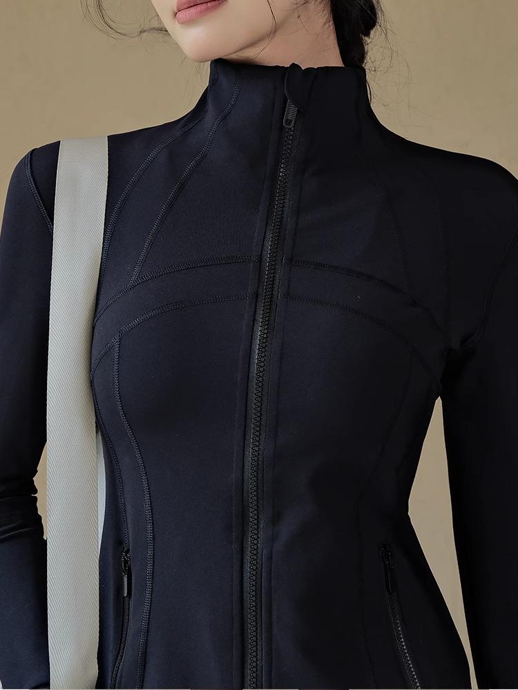 Women's Quick-Dry Slim Fit Yoga Jacket - Stand-Up Collar, Zipper, Long Sleeve for Running & Cycling in Autumn