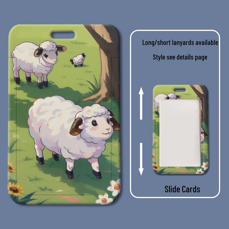 Happy Sheep Cartoon ID & Meal Card Holder with Sliding Cover