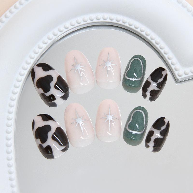 Three-dimensional metallic star light line removable manicure piece 24 pieces press on nails