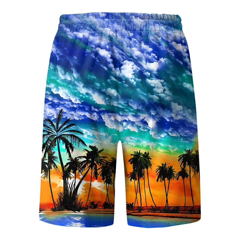 Men's Fashion Printed Strapped Hawaiian Beach Fit Sport Casual Shorts Pants