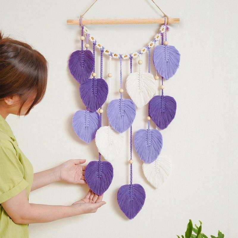 1pcs Bohemian Style Macrame Wall Hanging Hand-Woven Leaf Tapestry Boho Home Decor for Bedroom Living Room