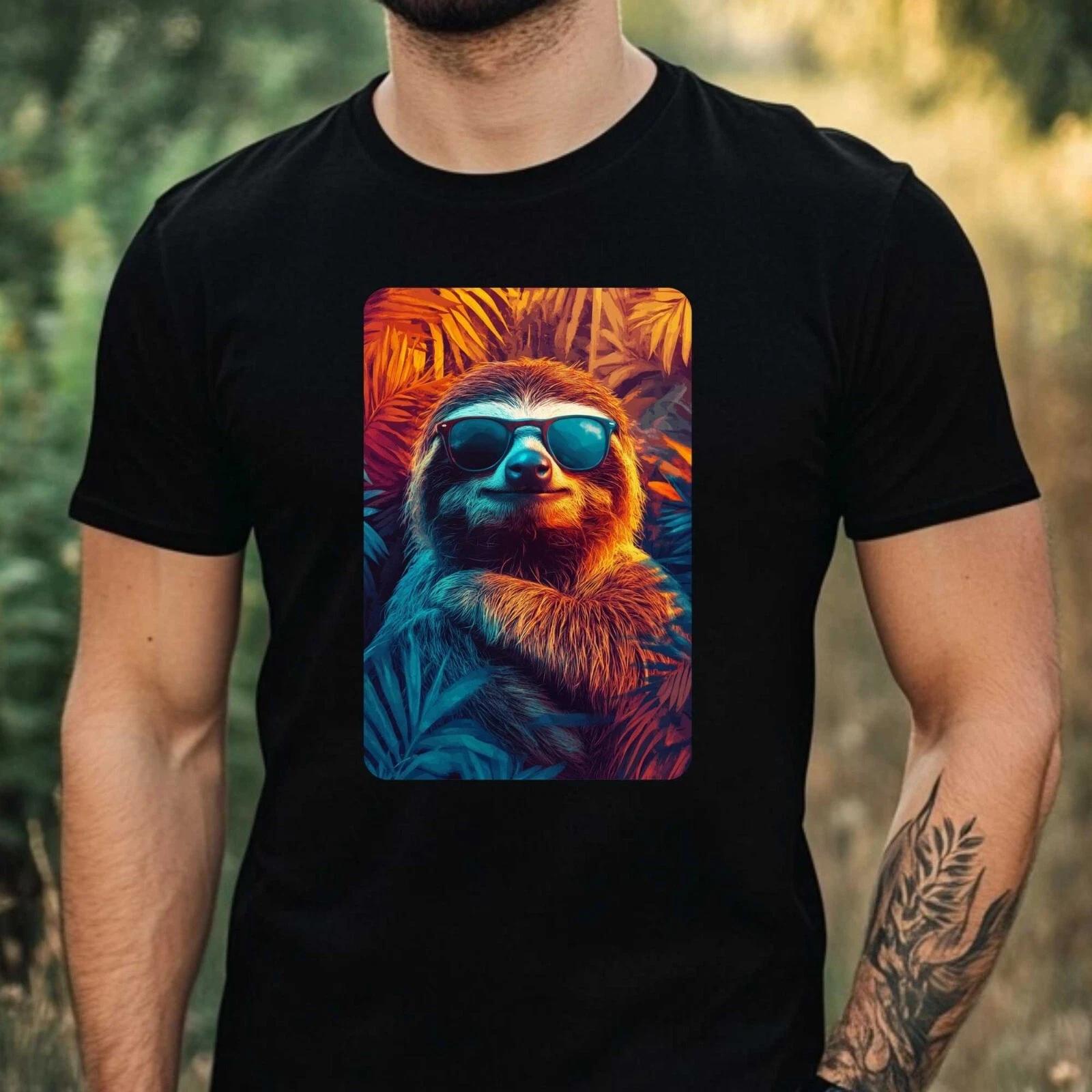 T-Shirt Herren Faultier mit Sonnenbrille Motiv Baumwolle Größe XS bis 5XL XS