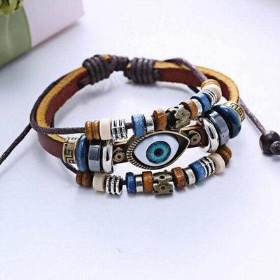 1pc Unique Rero Multilayer Eyeball Bracelet Uni Handmade Braid 1pc Unique Rero Multilayer Eyeball Bracelet Uni Handmade Braid Leather Bangle Gift