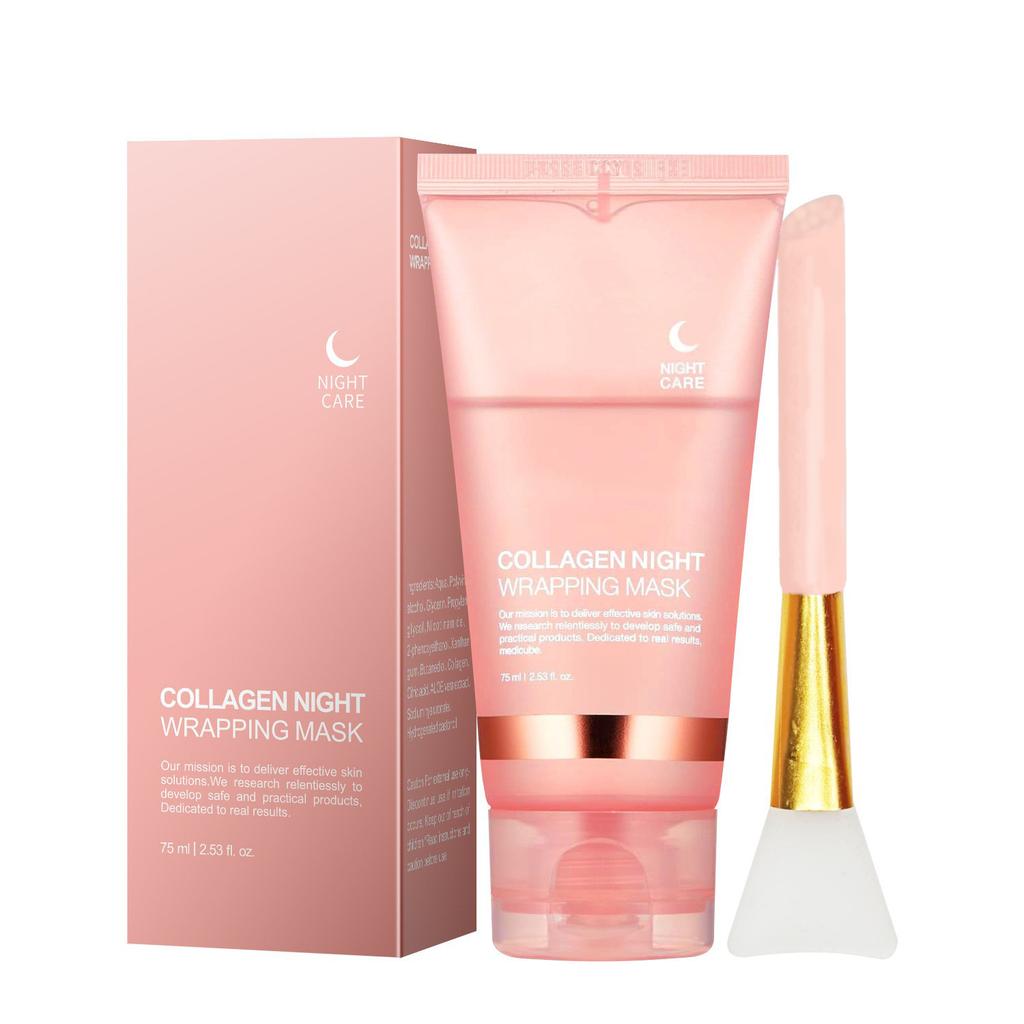 Collagen Night Wrapping Mask, Hydrating & Firming, Brightening & Moisturizing, Portable Sleep Mask, 30 Sheets