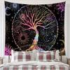 2D Regenbogen Baum des Lebens Wandteppich, Schwarzer Hintergrund Sonne Mond Stern Wandbehang, Mystische Landschaft Dekoration