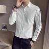 Men's Slim Fit Black Long Sleeve Shirt with Side Stripes Casual Business Formal Shirt