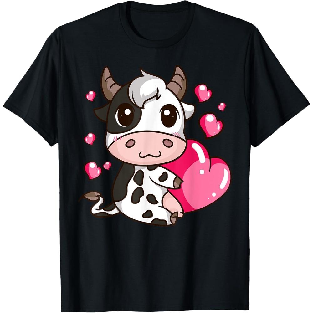 Valentine Cow Holding Heart Love Valentine s Day Cow T-Shirt XS чёрный