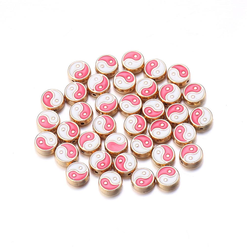 10pcs Double Sides Oil Drip Yinyang Beads for Jewelry Making Round Tai Ji Enamel Beads DIY Bracelet Necklace Loose Spacer Bead