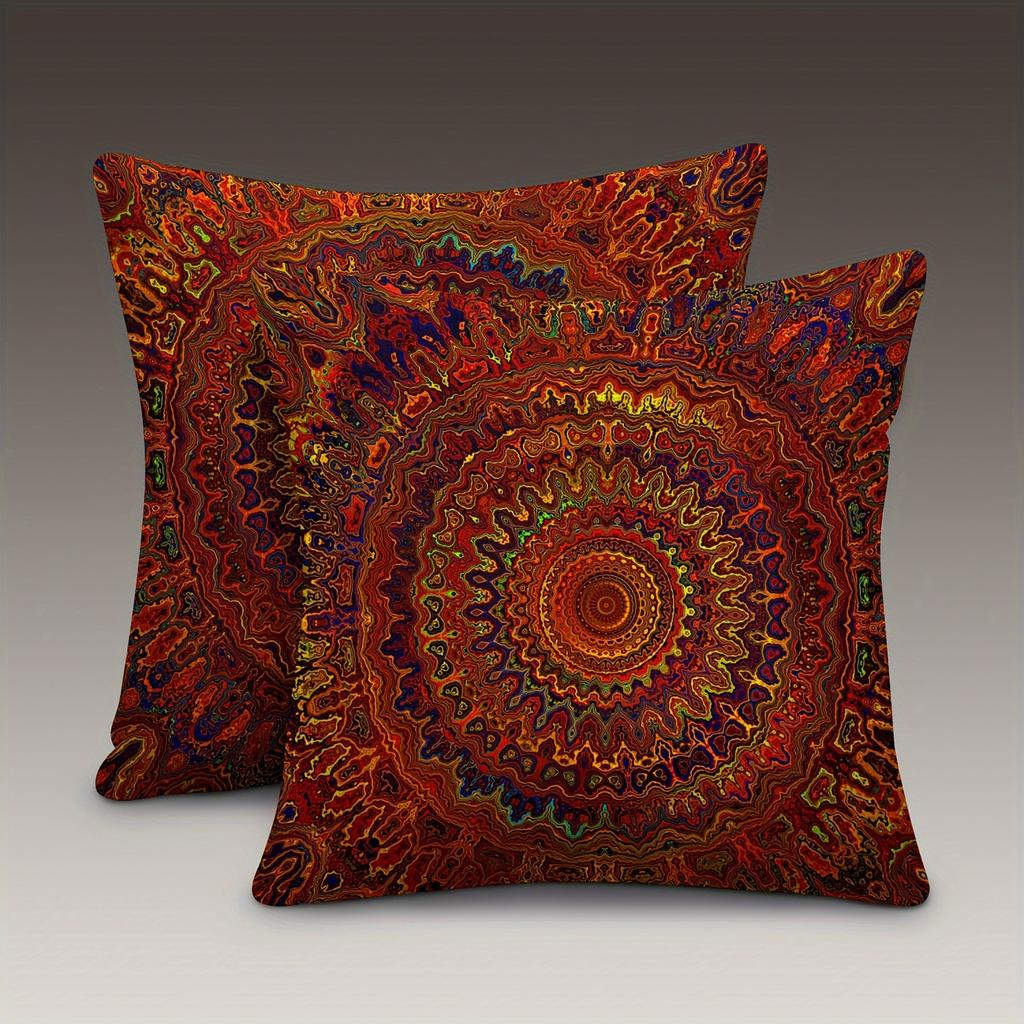 Vikama Red Dreamy Golden Mandala Bohemian Style Pillowcase, Modern Style Bedroom And Living Room Home Decoration