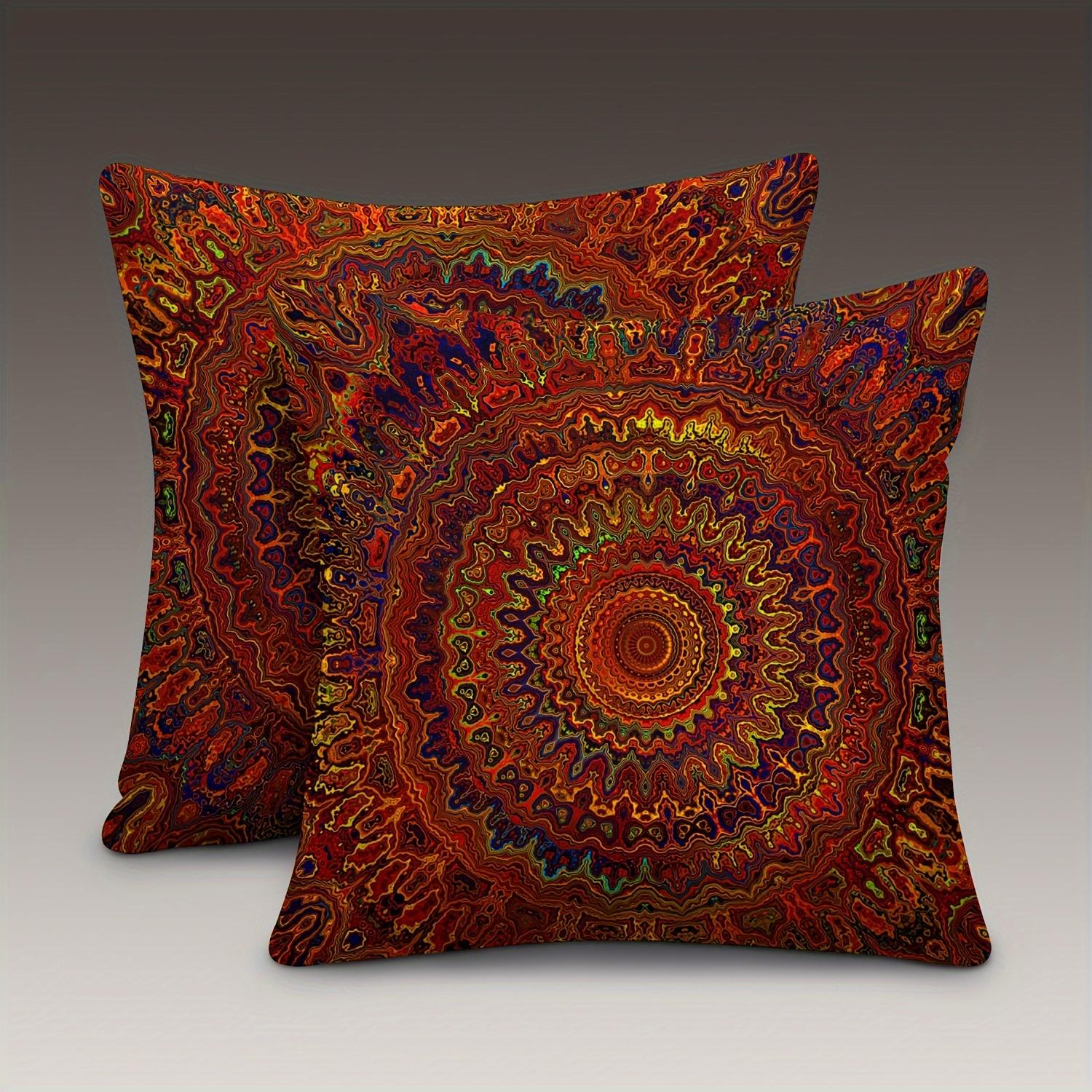 VIKAMA Rode Dromerige Gouden Mandala Boheemse Stijl Kussensloop, Moderne Stijl Slaapkamer En Woonkamer Huisdecoratie 30x30cm brown