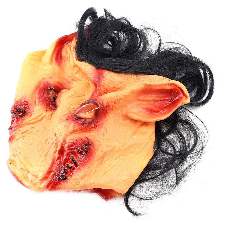 Halloween Strašidelné Masky Novinka Prasečí Hlava Horor S Vlasy Masky Caveira Cosplay Kostým Realistický Latex Festivalové Potřeby Maska