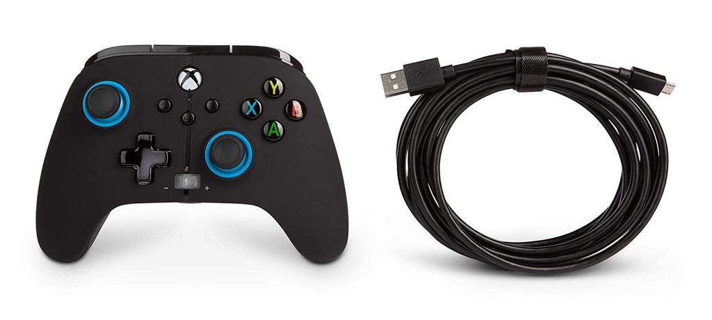 Officially Licensed Xbox PowerA Enhanced Wired with Dual and Rear for Xbox Series Xbox and PC Windows Product Controller, Blue, Tips, Vibration,