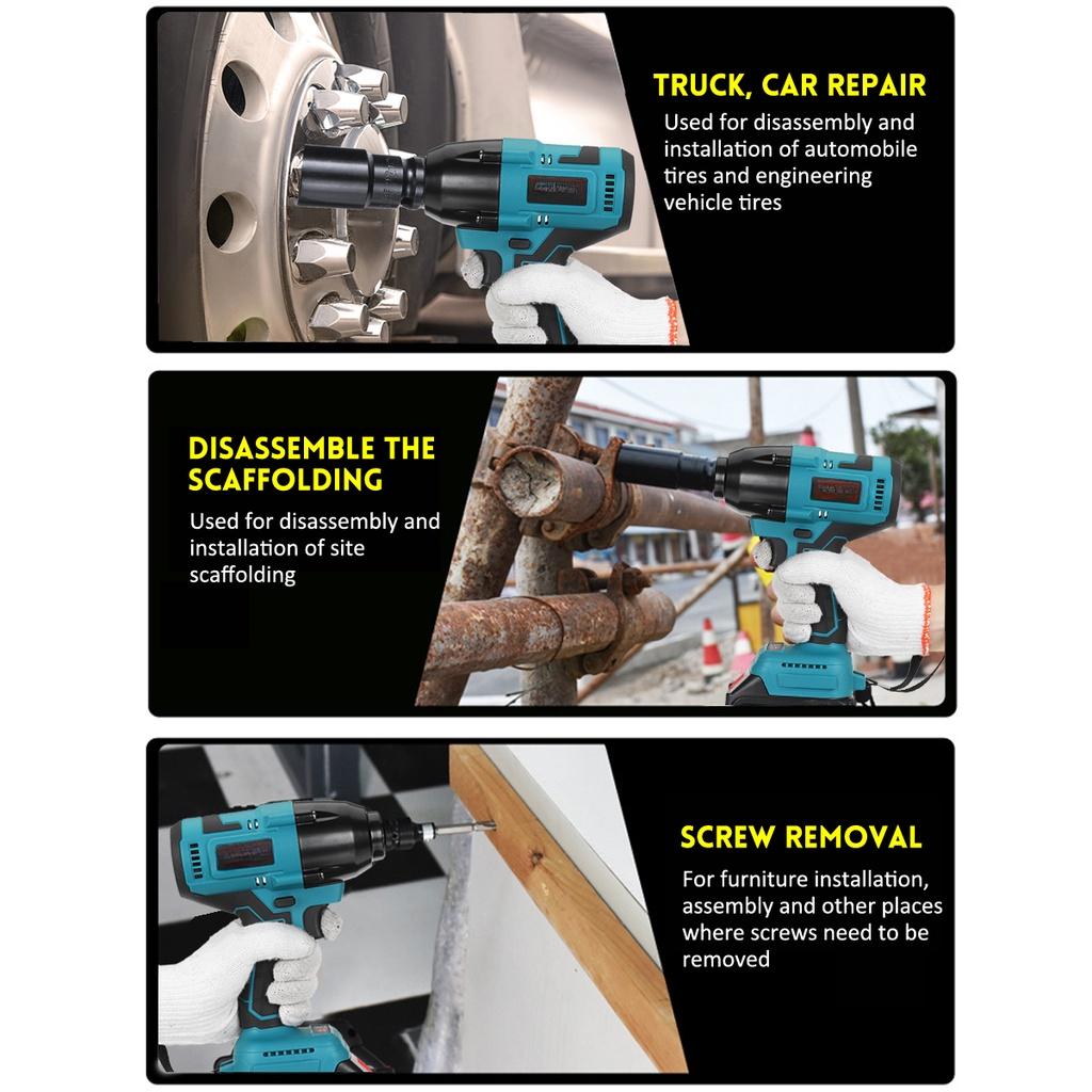 800N.M 388VF Torque Brushless Cordless Electric Impact Wrench 1/2 ” Wrench Car Truck Repair Tool for 18V Battery New