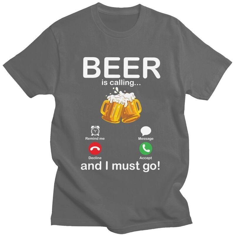 Custom Beer Is Calling And I Must Go Drinker T Shirts Men ShortSleeve Tshirt Casual Tee Pure Cotton Oversized Tshirts Gift