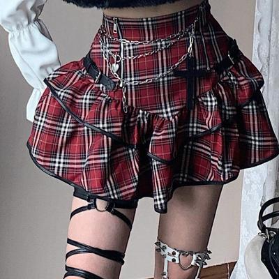 Xadrez vermelha saia plissada feminina harajuku gótico y2k saia curta streetwear vintage punk roupas femininas moda mini saia