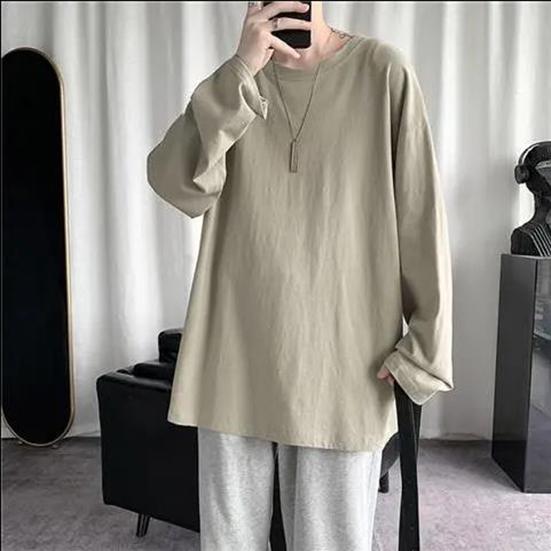 Loose Long Sleeved Sleeved T-shirt Men's Spring Autumn Pure Color Big Size Casual T-shirt