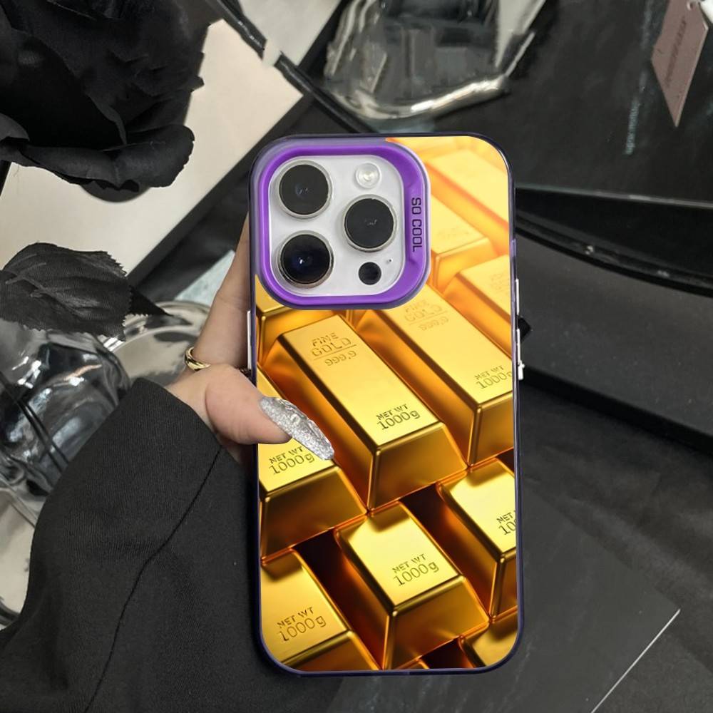 Cool Precious Gold Art Phone Case For iPhone 16,15,14,17,13,12,11,XS,Mini,Pro,SE,MAX Purple Matte Silicone Cover
