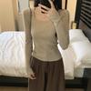 Texture square collar inner top bottoming shirt women's spring and autumn sweater slim and thin pit strips front shoulder long sleeves
