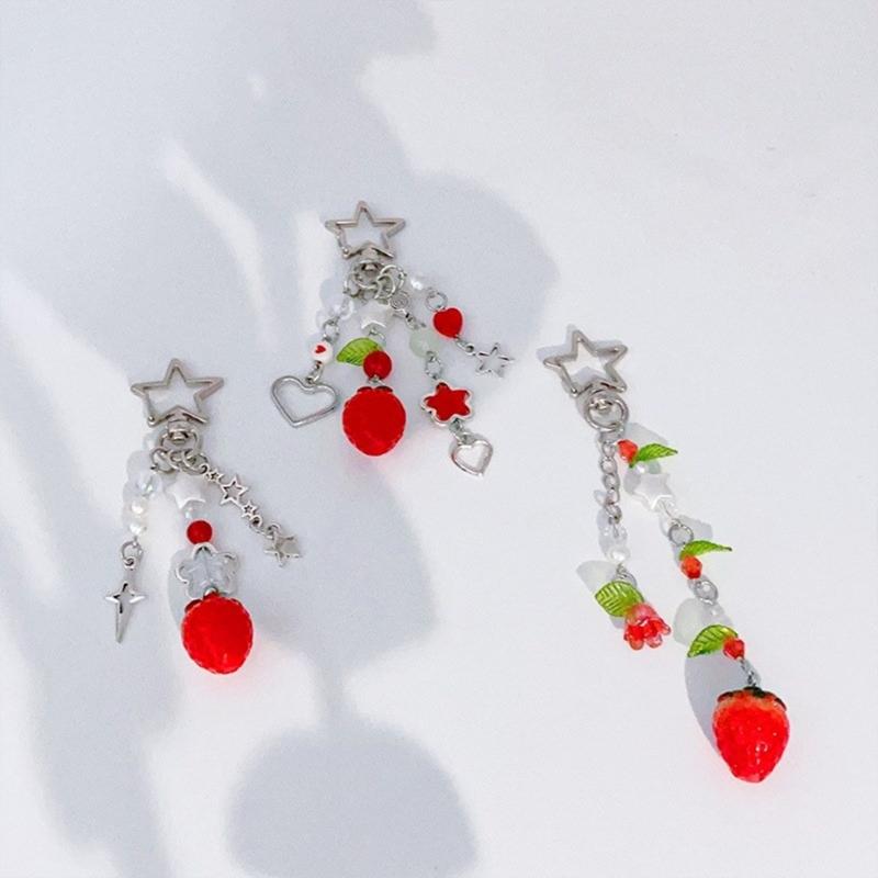 Multi Color Phone Lanyard Strawberry Pendant Wrist Strap Detachable Phone Chains Keyring Portable Accessory for Women