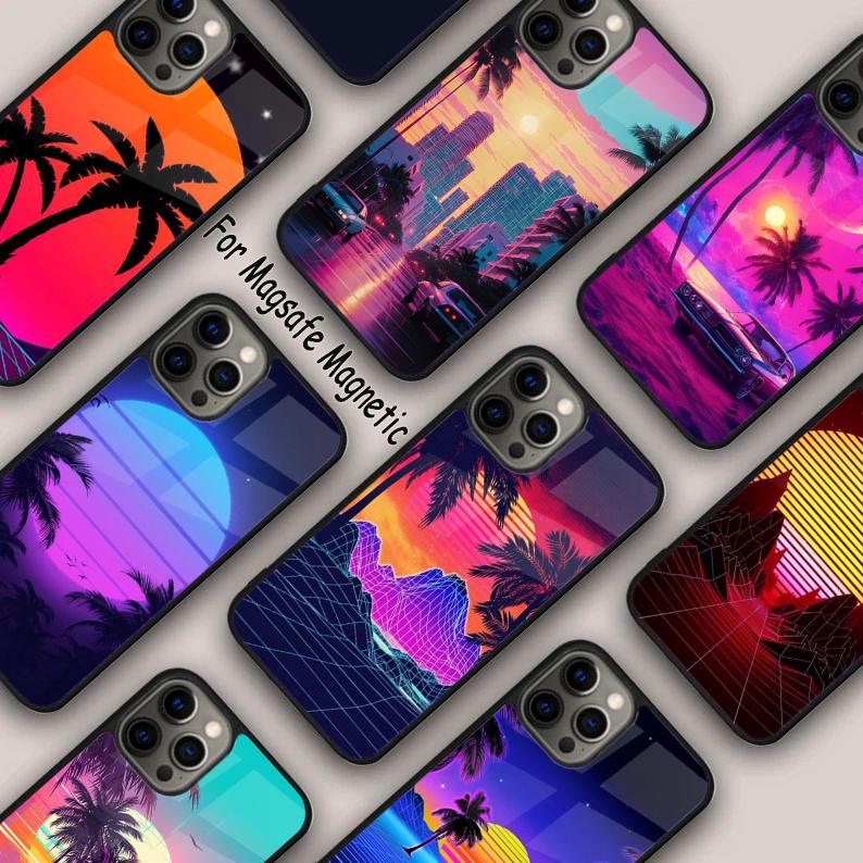 Synthwave Retro 80s Neon Magnetic Phone Case For APPLE iPhone 17 Air 16 14 13 12 Pro Max 15 Plus Wireless Charge MagSafe Cover
