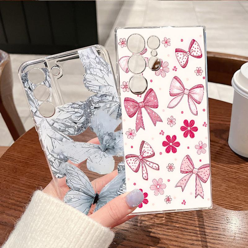 Pink Bowknot Print Case For Samsung Galaxy S26 S25 S24 Ultra S23 S25 FE A57 A17 A37 A16 A56 A55 A15 A35 A36 Soft TPU Phone Cover